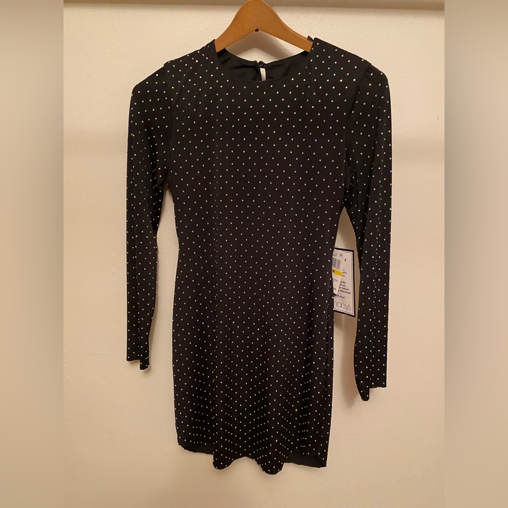 **NWT**Black B-Darlin long sleeve pullover fitted shirt dress w/studs, Size Med